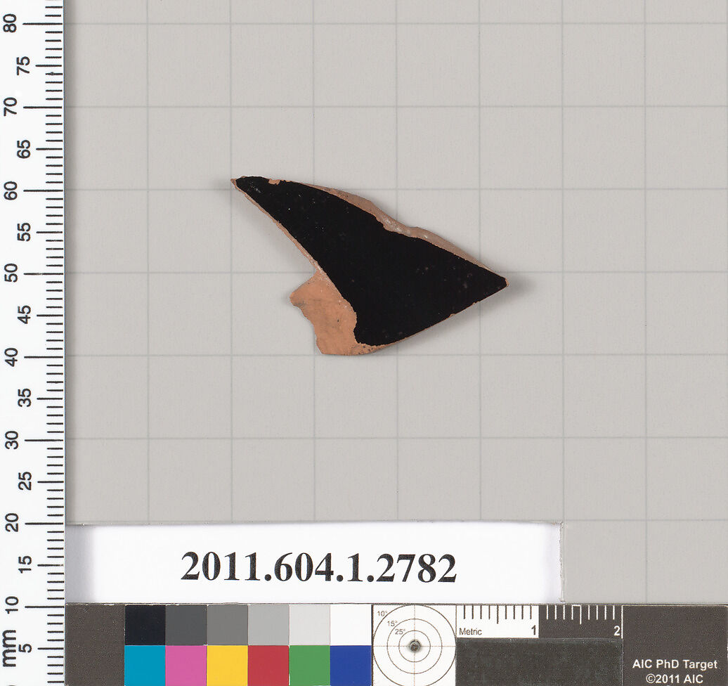 Terracotta fragment of a kylix (drinking cup), Terracotta, Greek, Attic
