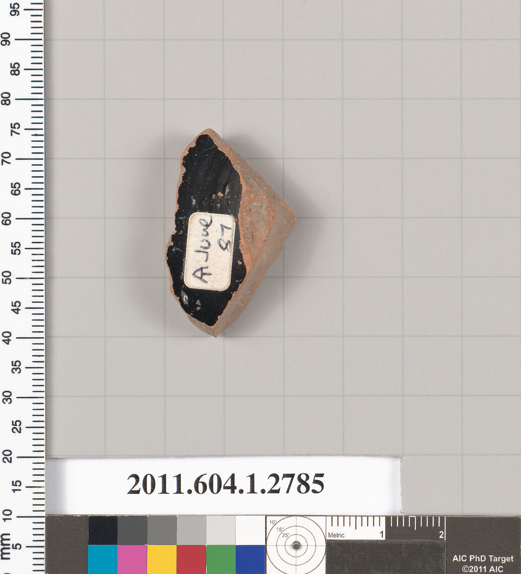 Terracotta fragment of a kylix (drinking cup), Terracotta, Greek, Attic