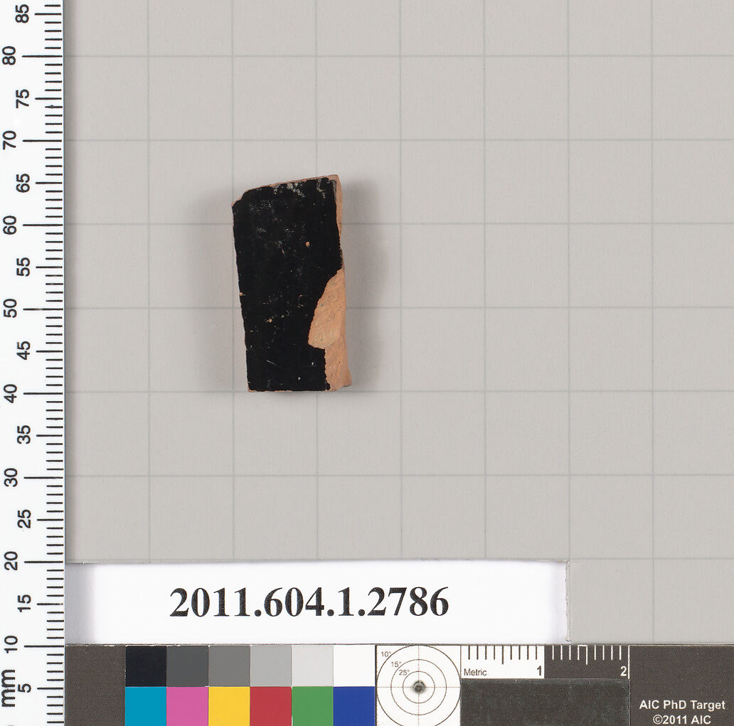 Terracotta fragment of a kylix (drinking cup), Terracotta, Greek, Attic