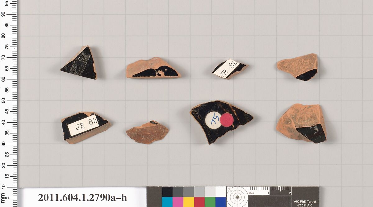 Terracotta fragments of kylikes (drinking cups), Terracotta, Greek, Attic