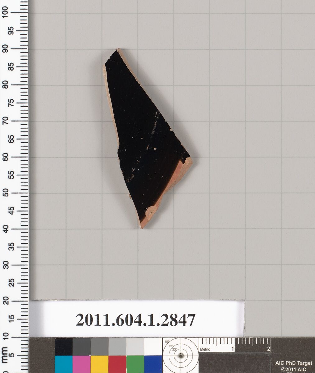 Terracotta fragment of a kylix (drinking cup), Terracotta, Greek, Attic