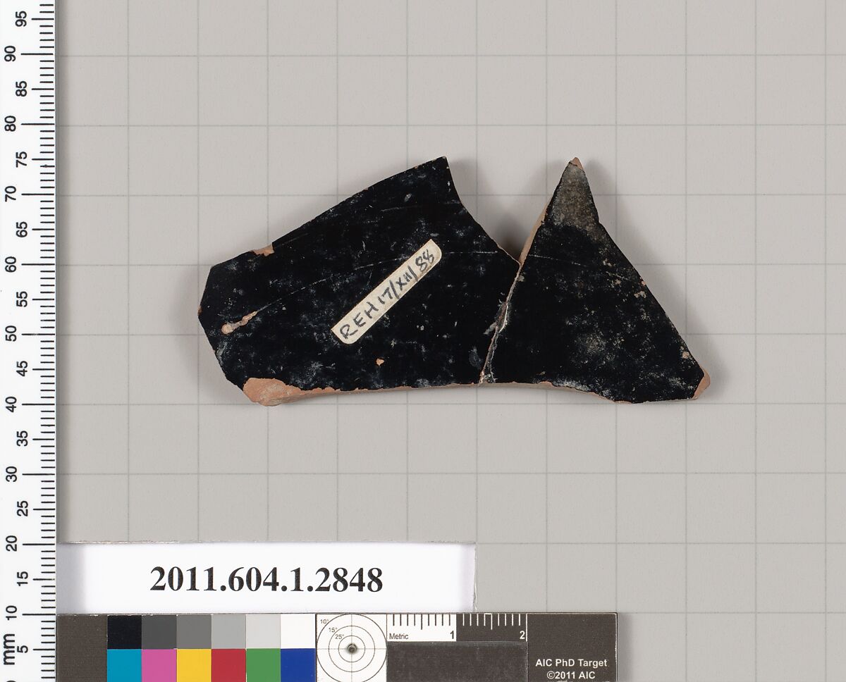 Terracotta fragment of a kylix (drinking cup), Terracotta, Greek, Attic