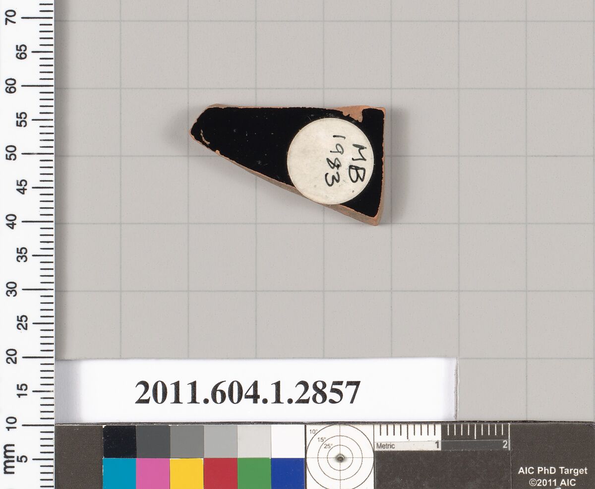 Terracotta fragment of a kylix (drinking cup), Terracotta, Greek, Attic