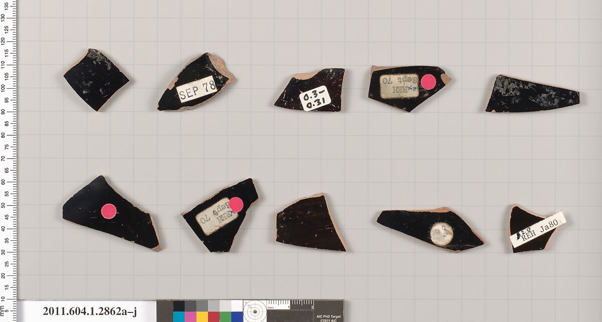 Terracotta fragments of kylikes (drinking cups), Terracotta, Greek, Attic