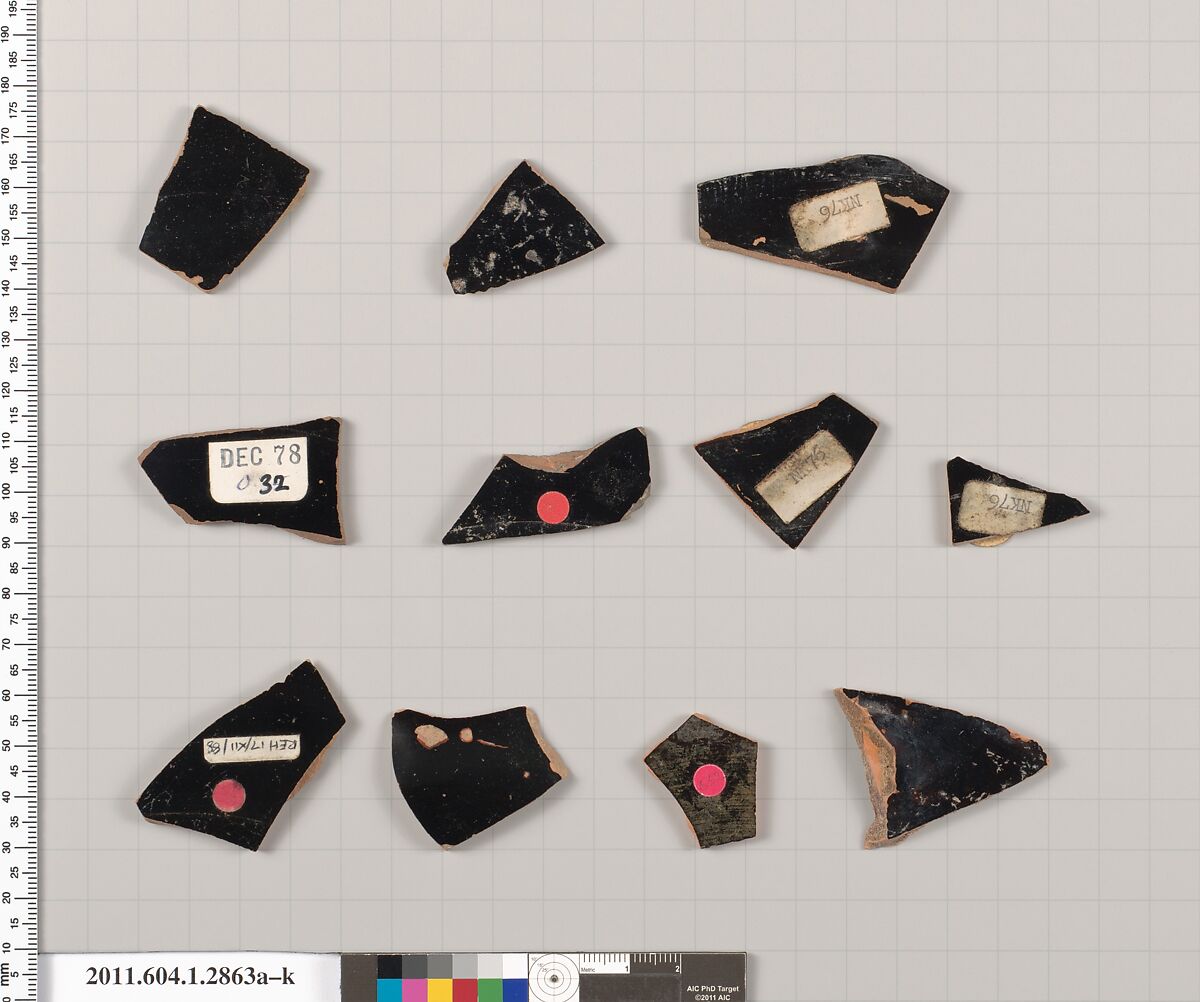 Terracotta fragments of kylikes (drinking cups), Terracotta, Greek, Attic