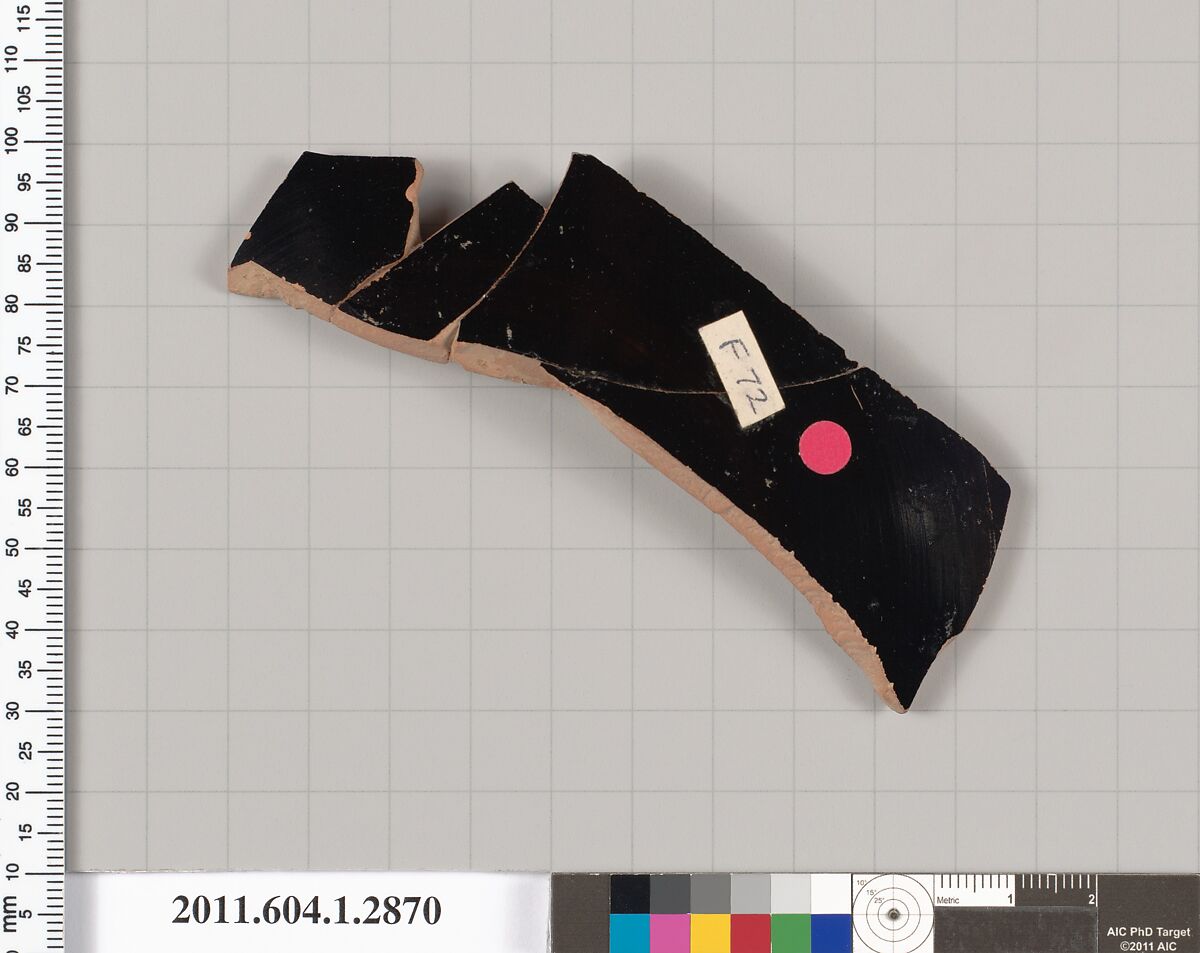 Terracotta fragment of a kylix (drinking cup), Terracotta, Greek, Attic