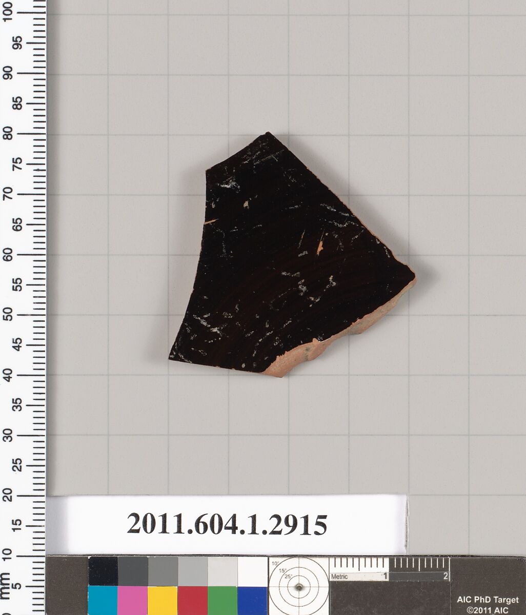 Terracotta fragment of a kylix (drinking cup), Terracotta, Greek, Attic