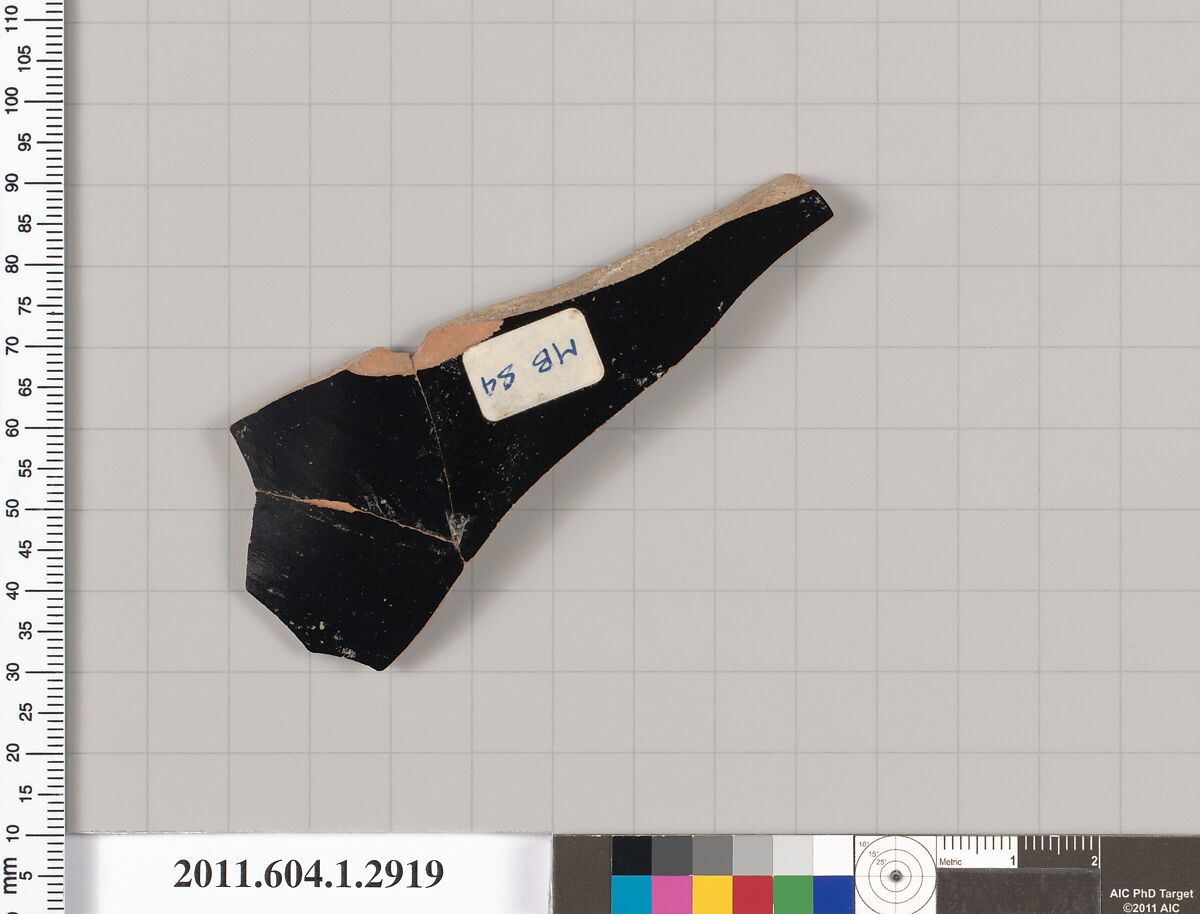 Terracotta fragment of a kylix (drinking cup), Terracotta, Greek, Attic
