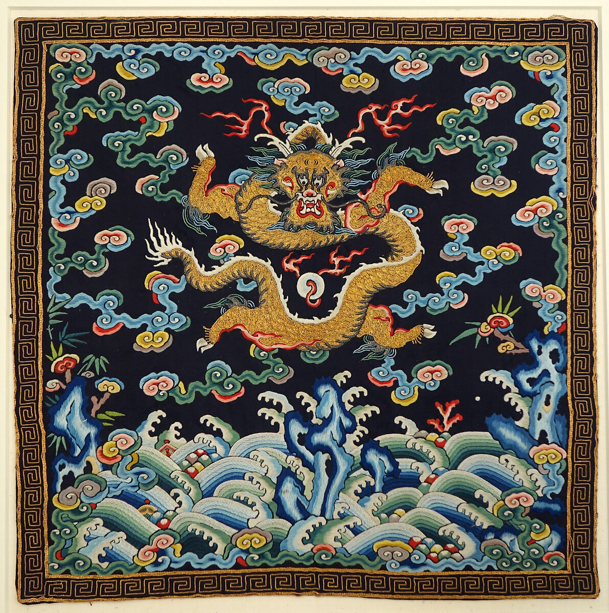 Rank Badge with Dragon with Deer Hooves, Silk, metallic thread, China
