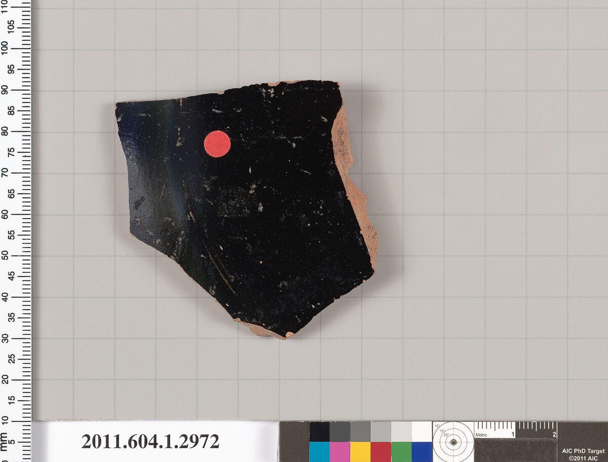 Terracotta fragment of a kylix (drinking cup), Terracotta, Greek, Attic