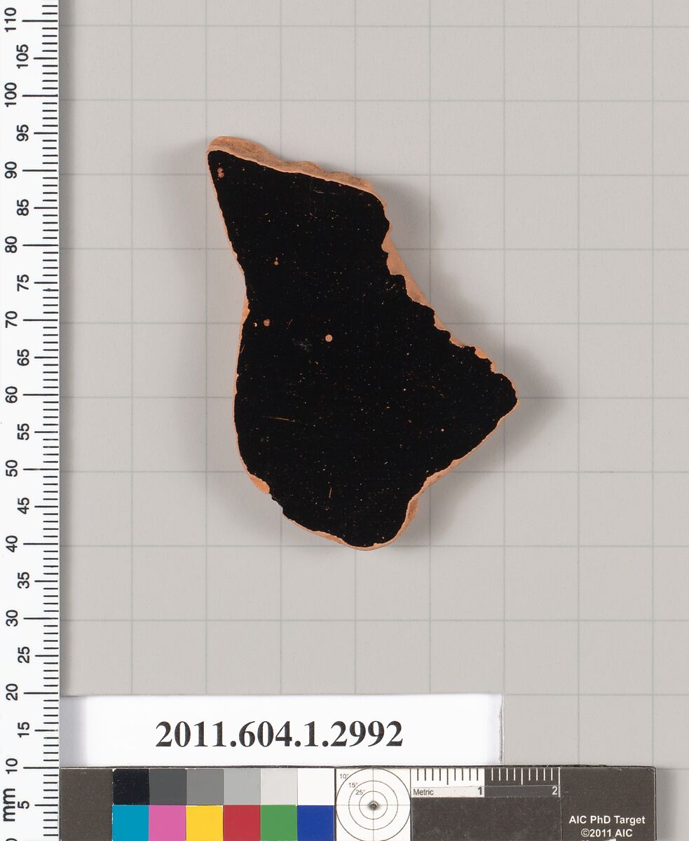 Terracotta fragment of a kylix (drinking cup), Terracotta, Greek, Attic