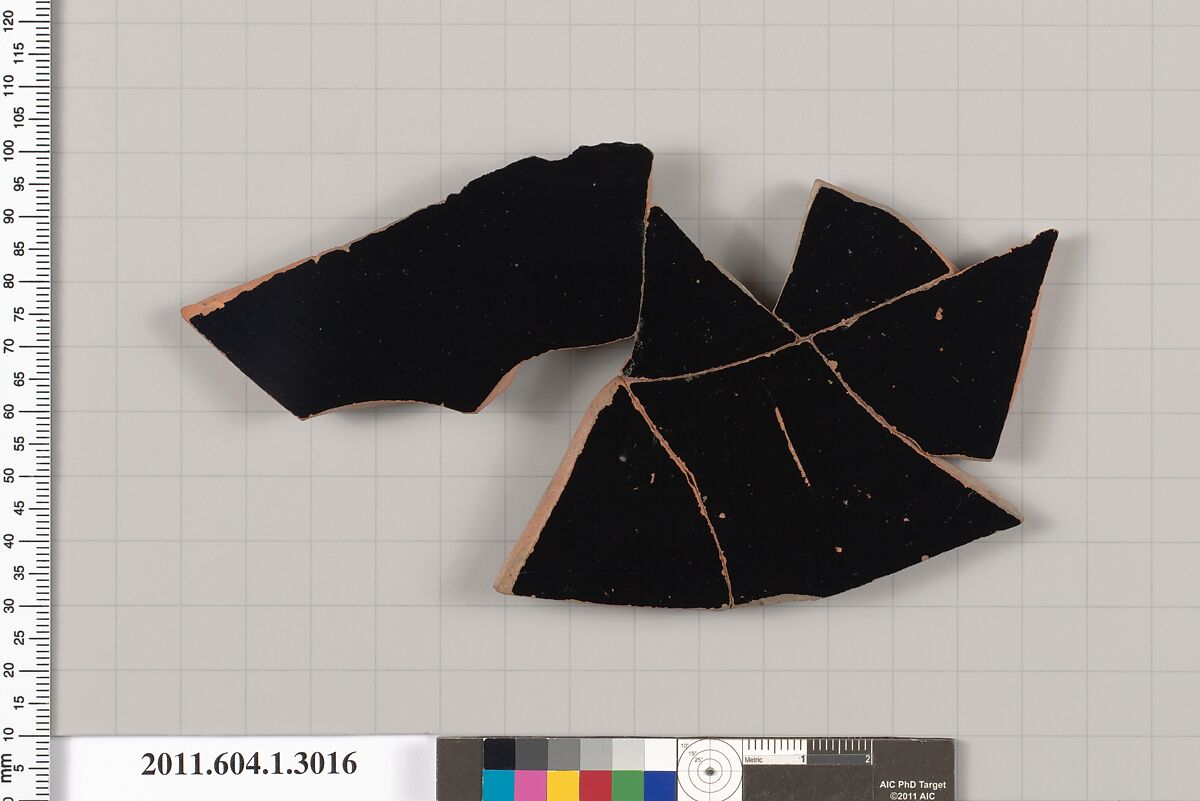 Terracotta fragment of a kylix (drinking cup), Terracotta, Greek, Attic