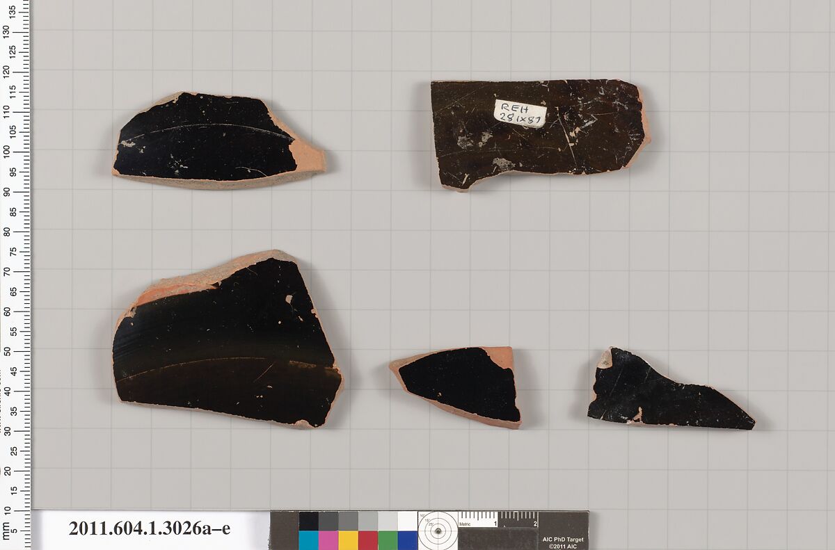 Terracotta fragments of kylikes (drinking cups), Terracotta, Greek, Attic