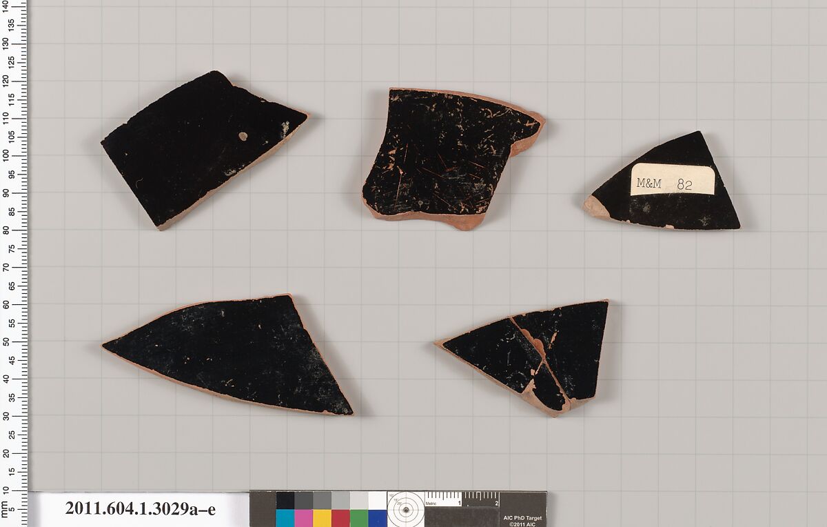 Terracotta fragments of kylikes (drinking cups), Terracotta, Greek, Attic