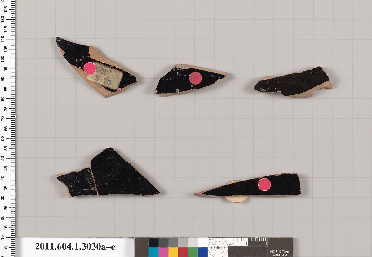 Terracotta fragments of kylikes (drinking cups), Terracotta, Greek, Attic