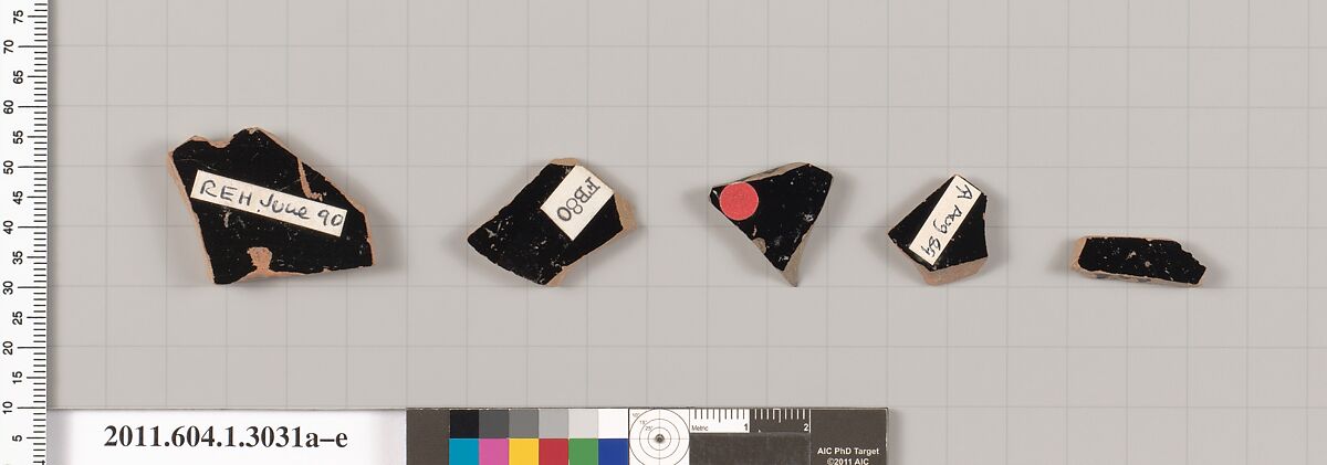 Terracotta fragments of kylikes (drinking cups), Terracotta, Greek, Attic