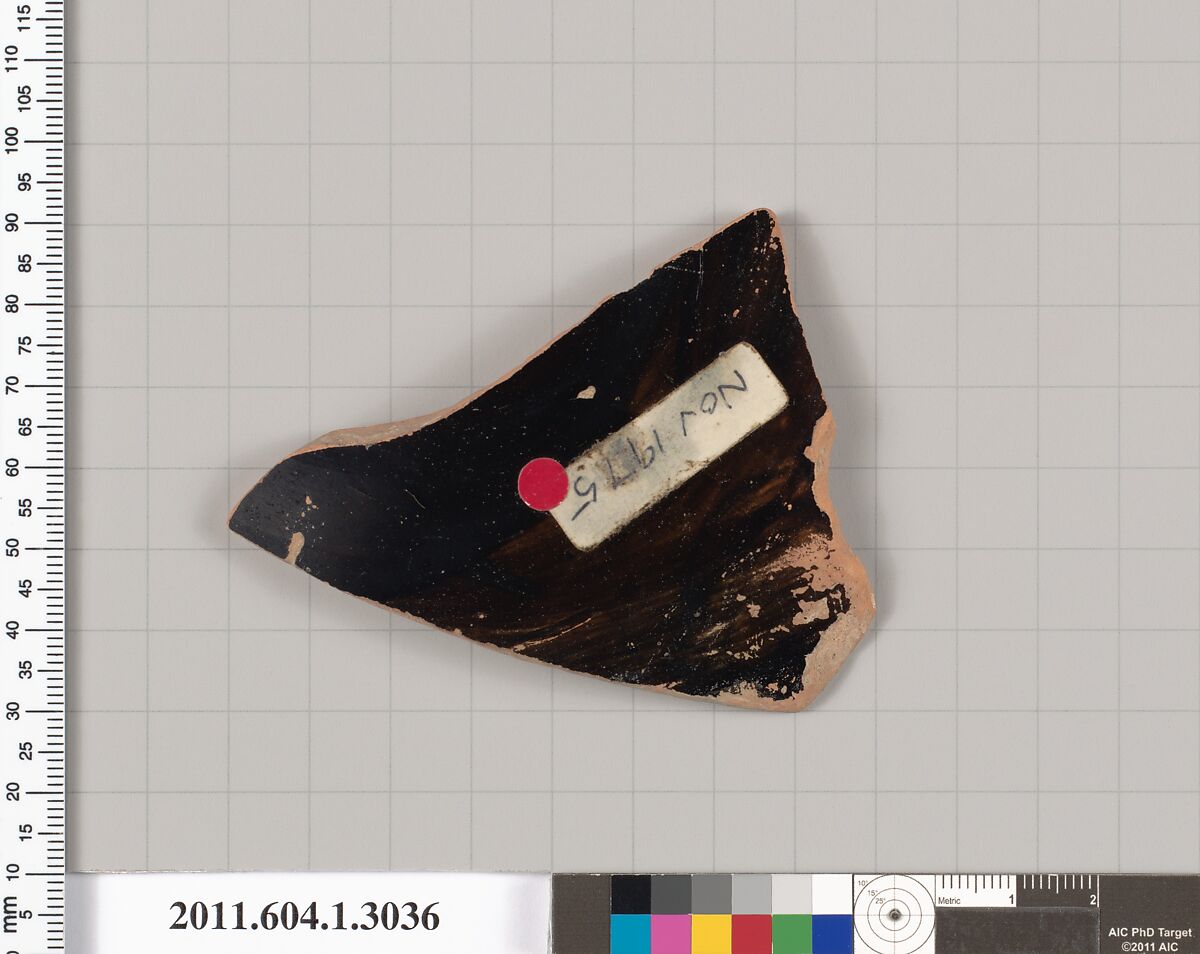 Terracotta fragment of a kylix (drinking cup), Terracotta, Greek, Attic