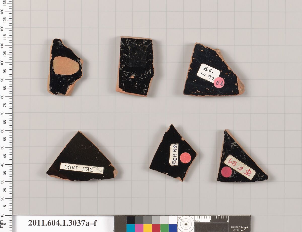 Terracotta fragments of kylikes (drinking cups), Terracotta, Greek, Attic