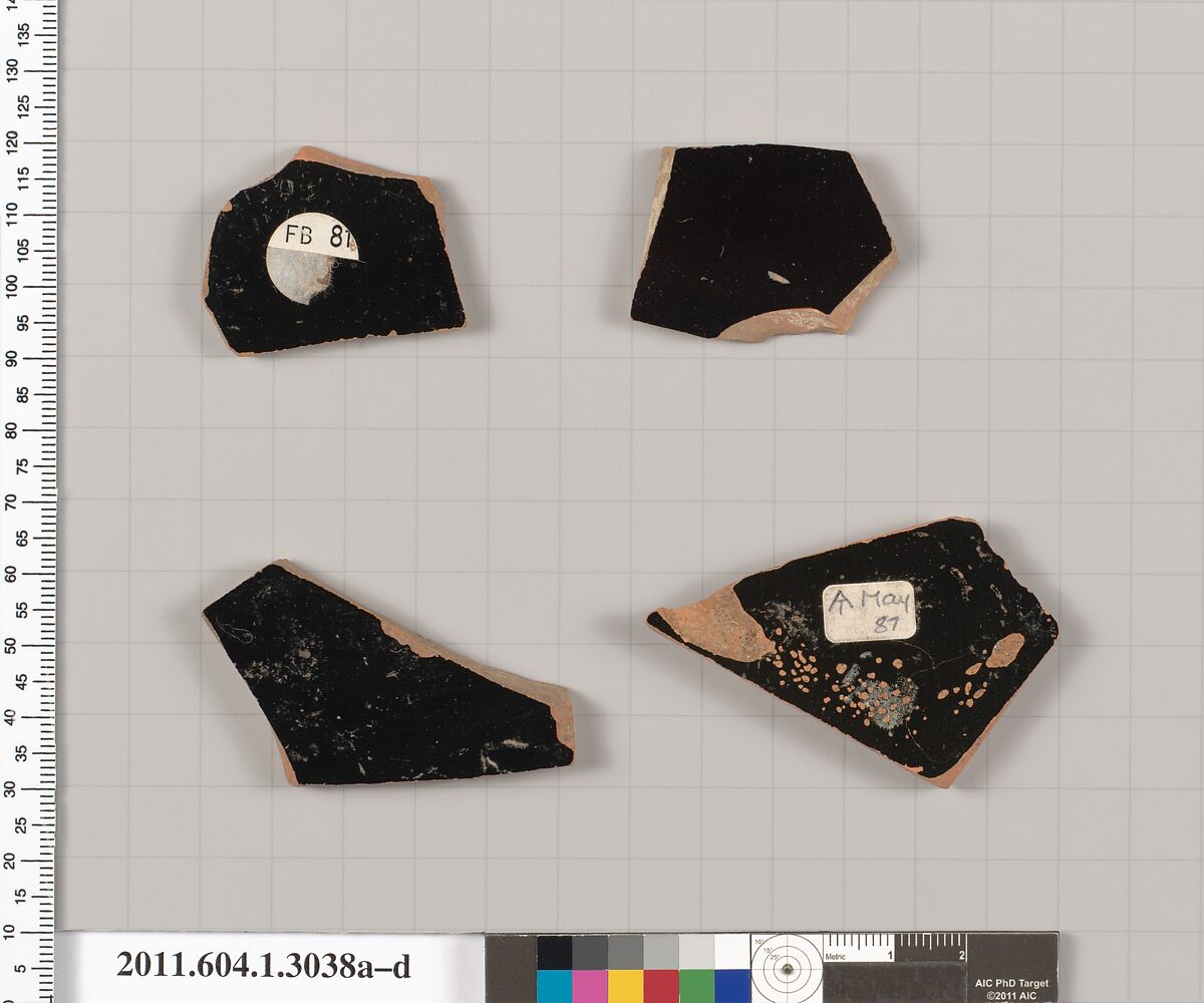 Terracotta fragments of kylikes (drinking cups), Terracotta, Greek, Attic