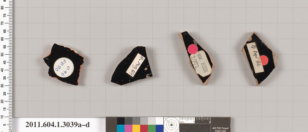 Terracotta fragments of kylikes (drinking cups), Terracotta, Greek, Attic