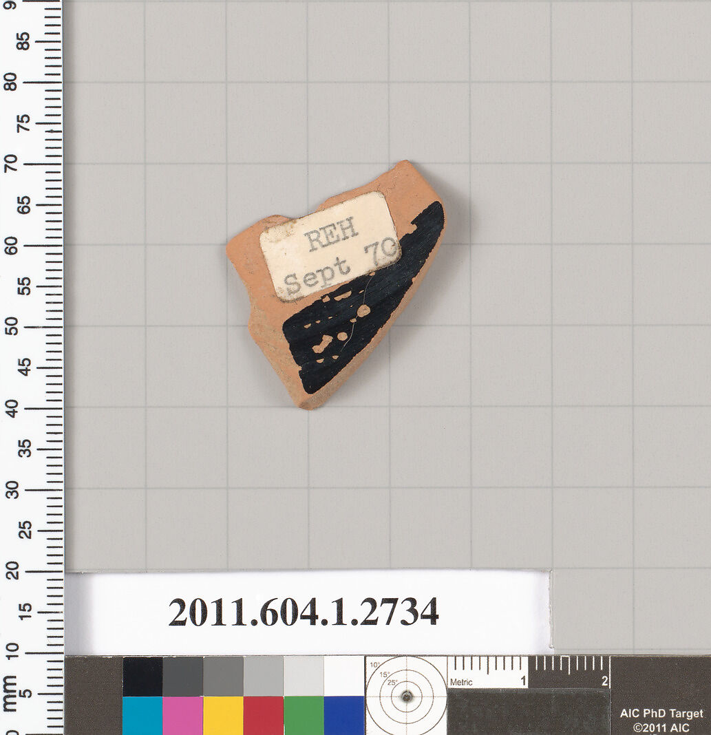 Terracotta fragment of a kylix (drinking cup), Terracotta, Greek, Attic