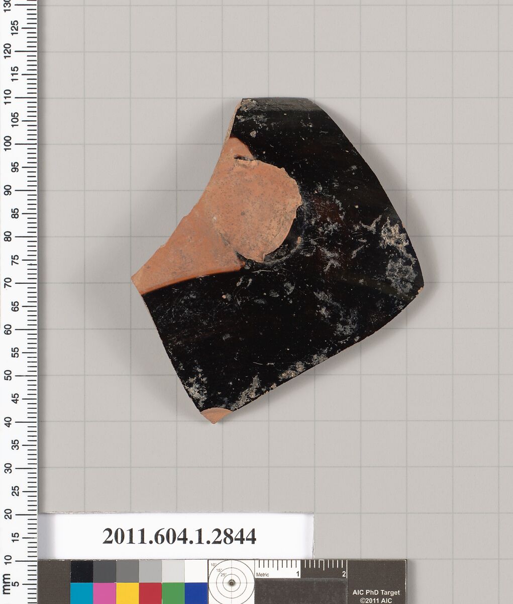 Terracotta fragment of a kylix (drinking cup), Terracotta, Greek, Attic