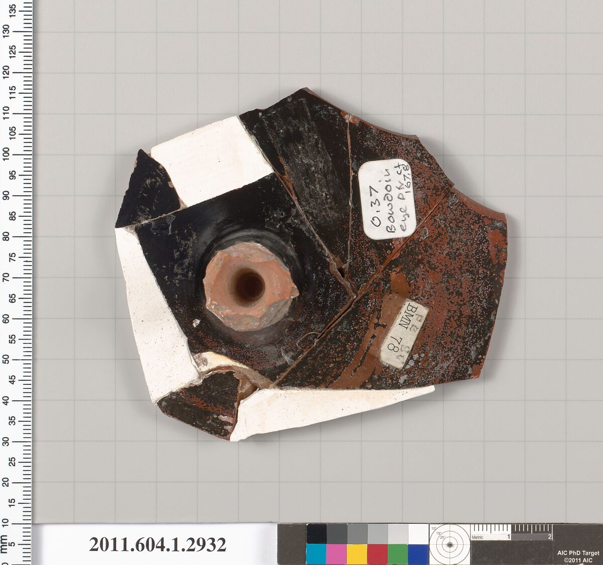 Terracotta fragment of a kylix (drinking cup), Attributed to the Bowdoin-Eye Painter [DvB], Terracotta, Greek, Attic