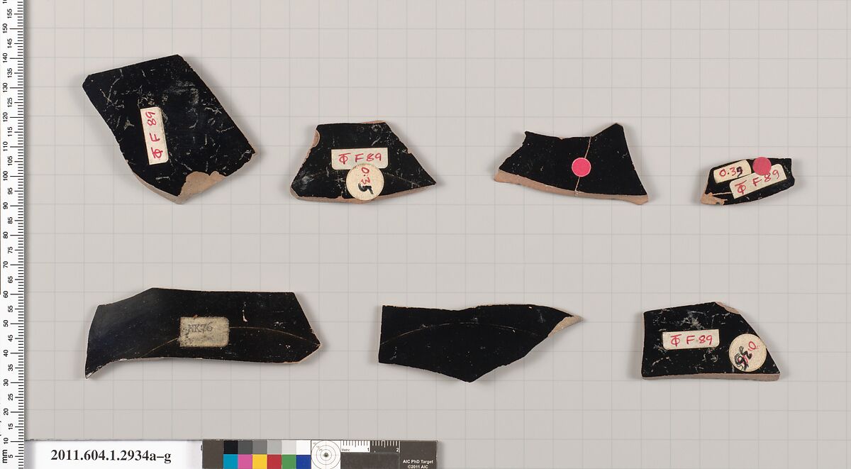 Terracotta fragments of kylikes (drinking cups), Terracotta, Greek, Attic