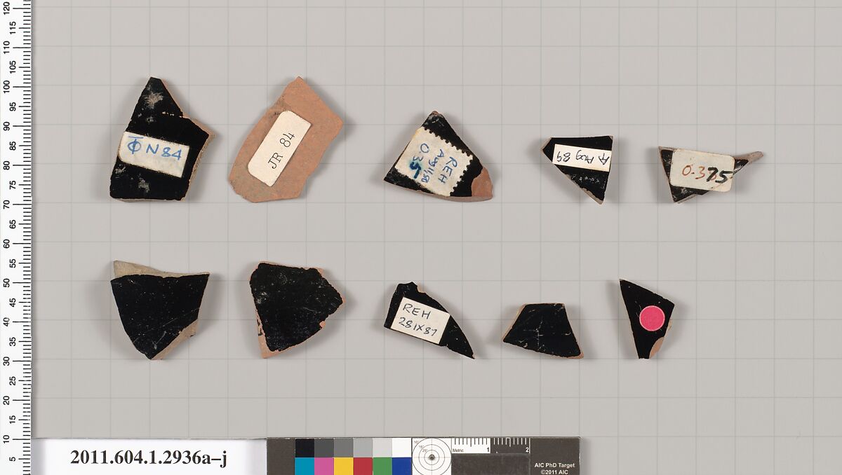 Terracotta fragments of kylikes (drinking cups), Terracotta, Greek, Attic