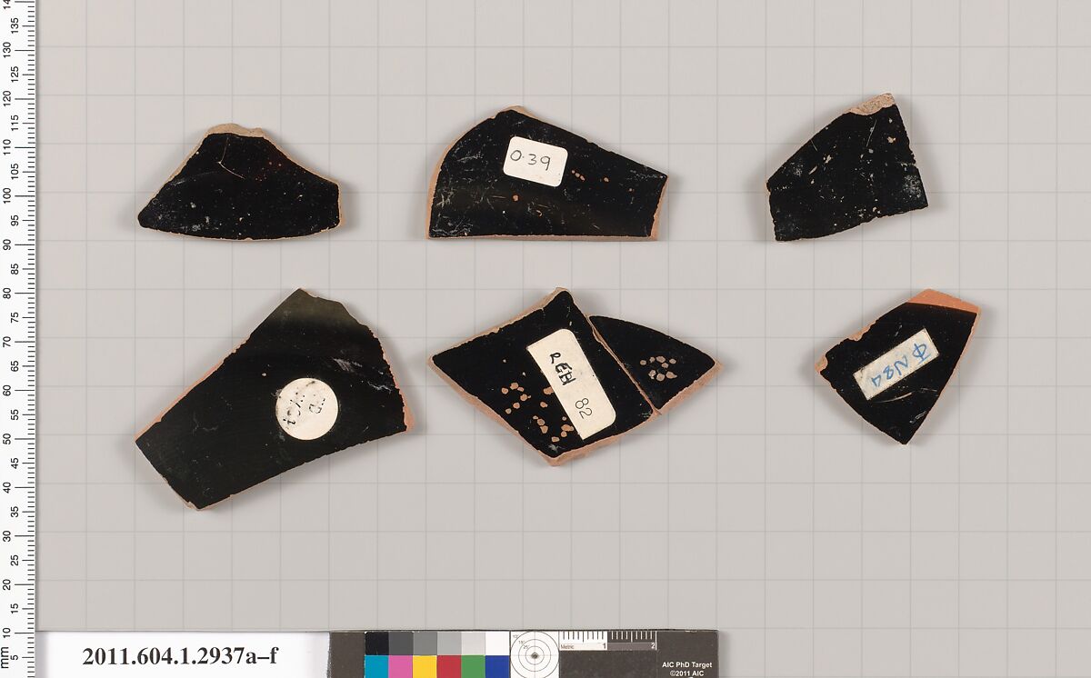 Terracotta fragments of kylikes (drinking cups), Terracotta, Greek, Attic