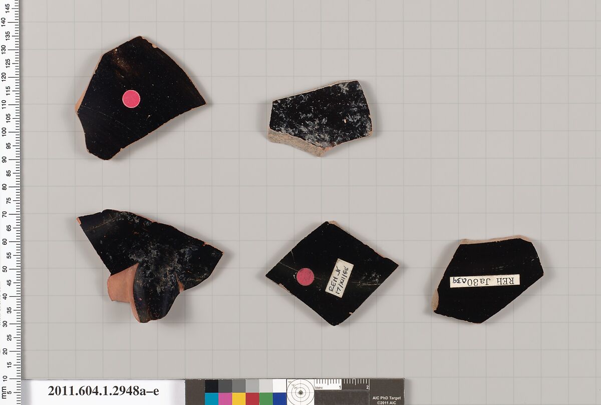 Terracotta fragments of kylikes (drinking cups), Terracotta, Greek, Attic