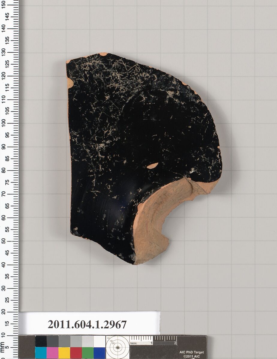 Terracotta fragment of a kylix (drinking cup), Terracotta, Greek, Attic