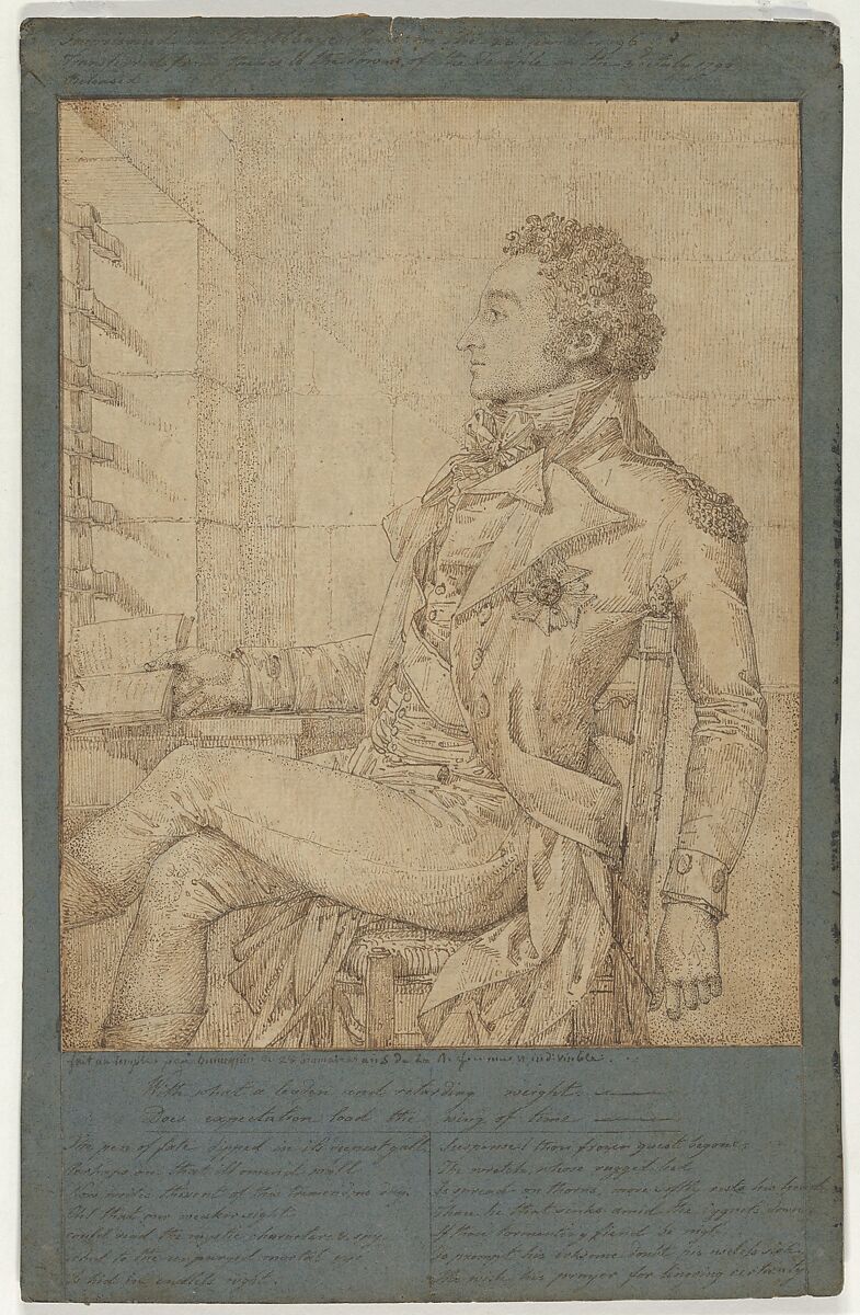 Portrait of Sir Sidney Smith in the Temple Prison, Philippe Auguste Hennequin (Lyon 1762–1833 Leuze, near Tournai), Pen and brown ink over black chalk 