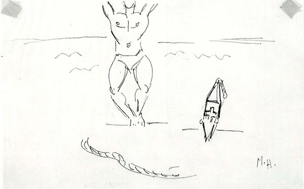 Untitled (Male Figure, Rope, and Buoy at Old Orchard Beach), Marsden Hartley (American, Lewiston, Maine 1877–1943 Ellsworth, Maine), Graphite on paper 