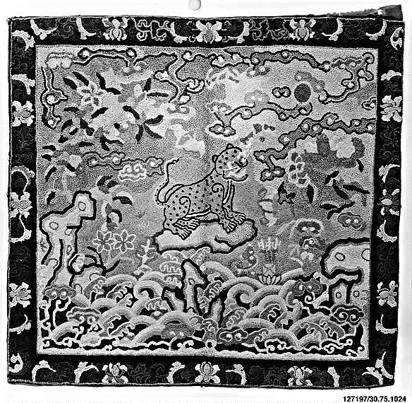 Rank Badge with Leopard on Rock with Waves, Silk on silk, China 