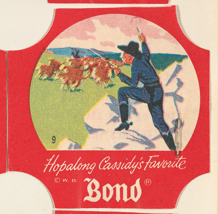 No. 9, from the Hopalong Cassidy bread labels series (D290-8) issued by Bond Bread, Issued by Bond Bread, Commercial color lithograph 