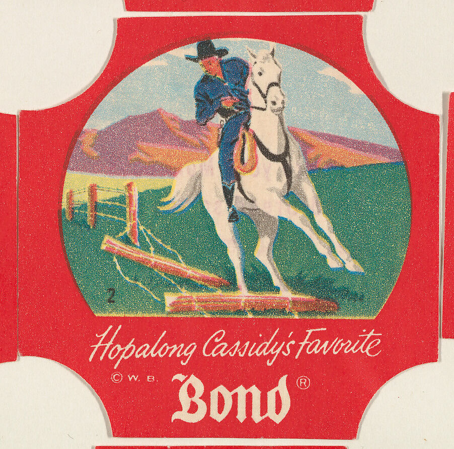 No. 2, from the Hopalong Cassidy bread labels series (D290-8) issued by Bond Bread, Issued by Bond Bread, Commercial color lithograph 