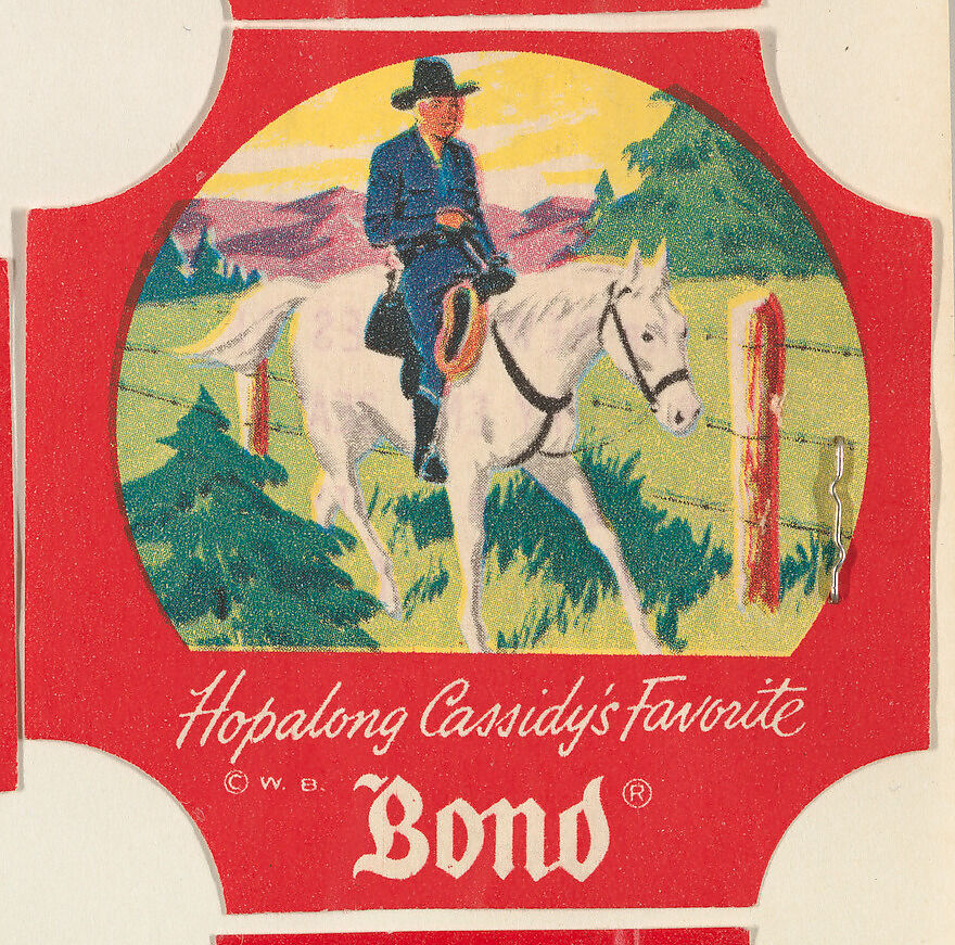No. 1, from the Hopalong Cassidy bread labels series (D290-8) issued by Bond Bread, Issued by Bond Bread, Commercial color lithograph 