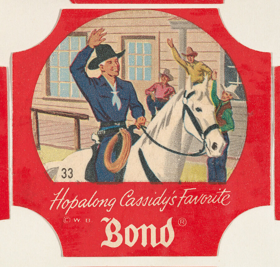 No. 33, from the Hopalong Cassidy bread labels series (D290-8) issued by Bond Bread, Issued by Bond Bread, Commercial color lithograph 