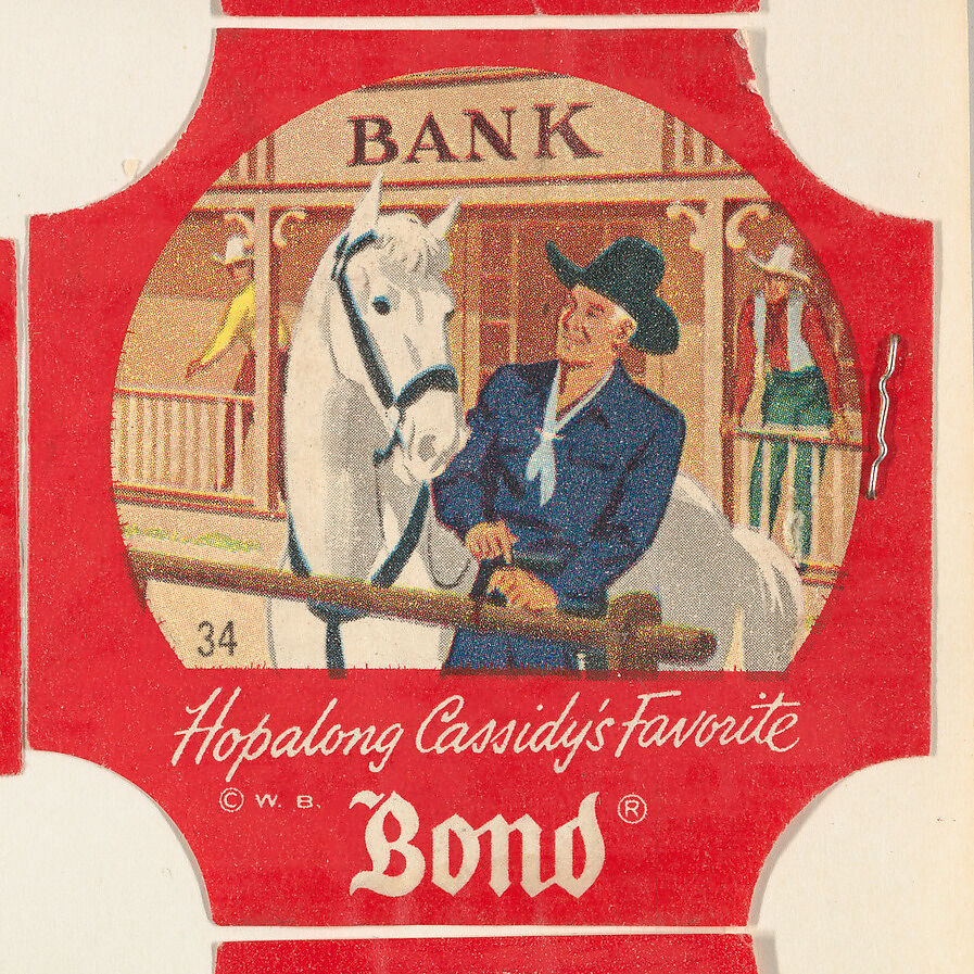 No. 34, from the Hopalong Cassidy bread labels series (D290-8) issued by Bond Bread, Issued by Bond Bread, Commercial color lithograph 