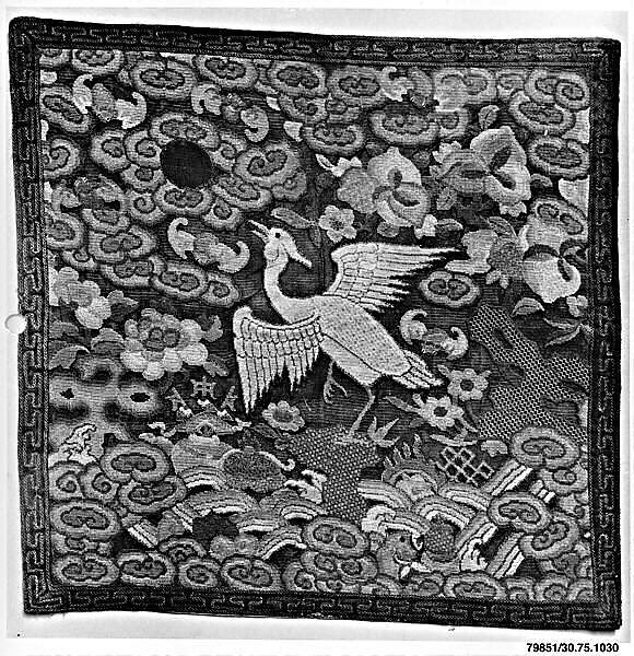 Rank Badge with Egret, Silk, metallic thread, China 