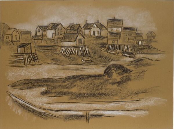Small Town, Maine, Marsden Hartley (American, Lewiston, Maine 1877–1943 Ellsworth, Maine), Charcoal and white chalk on paper 