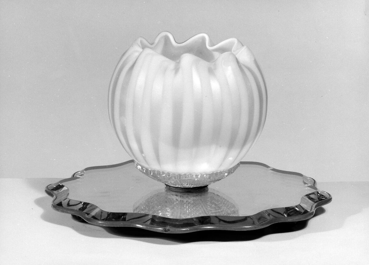 Rose Bowl, Blown satin yellow and colorless glass, British, probably 