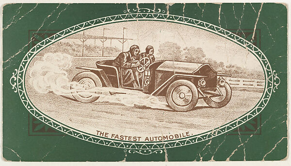 The Fastest Automobile,  from Speed Champions series (T228), issued by Mendel's Cigarros and DePew Cigarros, Mendel &amp; Company, Commercial color lithograph 
