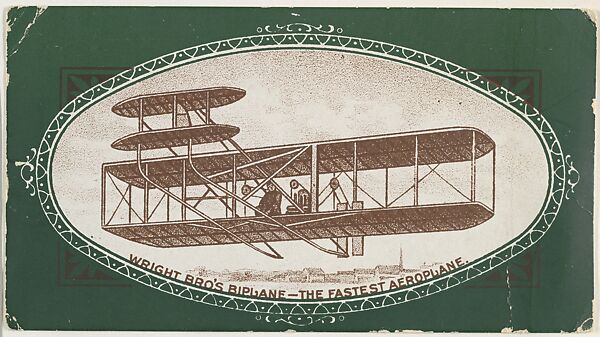 Wright Bro's Airplane, The Fastest Aeroplane, from Speed Champions series (T228), issued by Mendel's Cigarros and DePew Cigarros, Mendel &amp; Company, Commercial color lithograph 