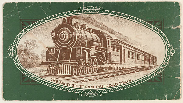 The Fastest Steam Railroad Train, from Speed Champions series (T228), issued by Mendel's Cigarros and DePew Cigarros.