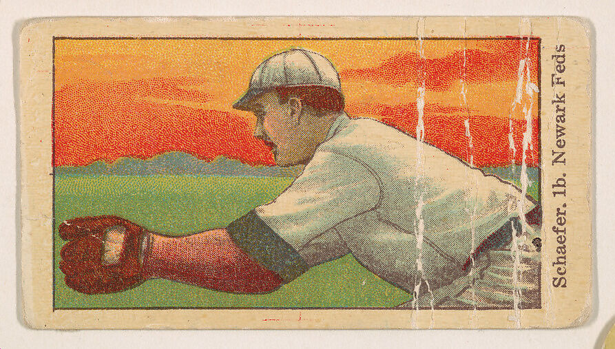 Schaefer, 1st Base, Newark, Federal League, from the Baseball Players series (D303), issued by the General Baking Company, Issued by General Baking Company, Commercial color lithograph 
