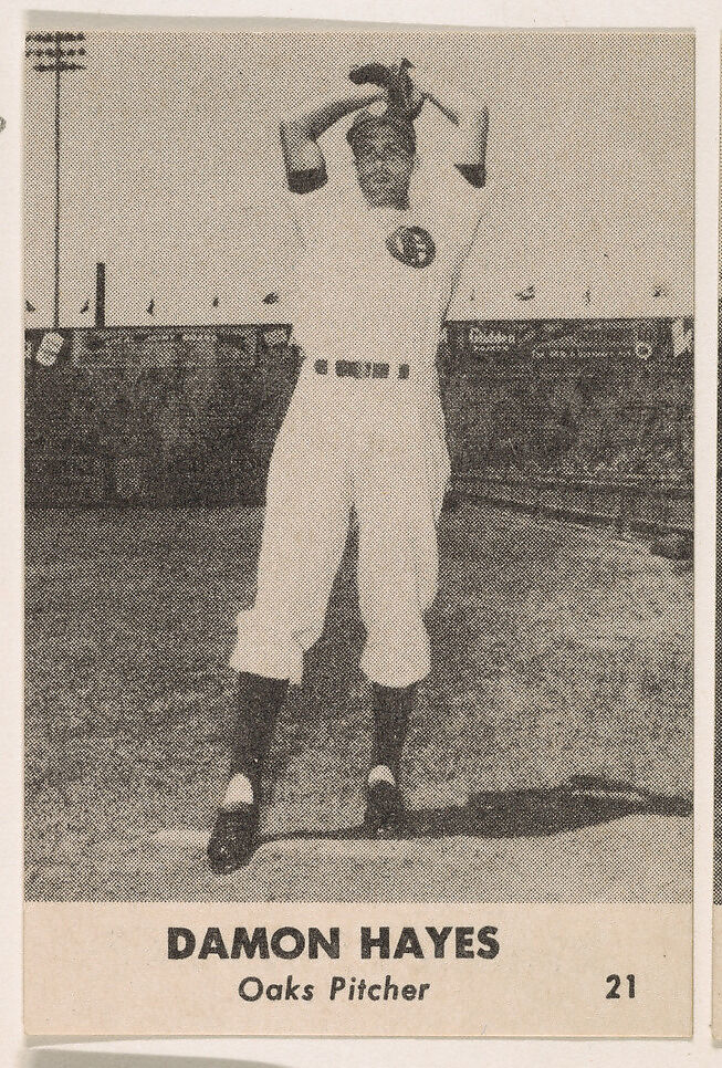 Damon Hayes, Oaks Pitcher, No. 21, from the Oakland Baseball Players (Oaks) series (D317), issued by Sunbeam Bread and Remar Bread, Issued by Sunbeam Bread, Commercial color lithograph 