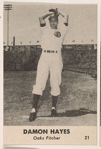 Damon Hayes, Oaks Pitcher, No. 21, from the Oakland Baseball Players (Oaks) series (D317), issued by Sunbeam Bread and Remar Bread