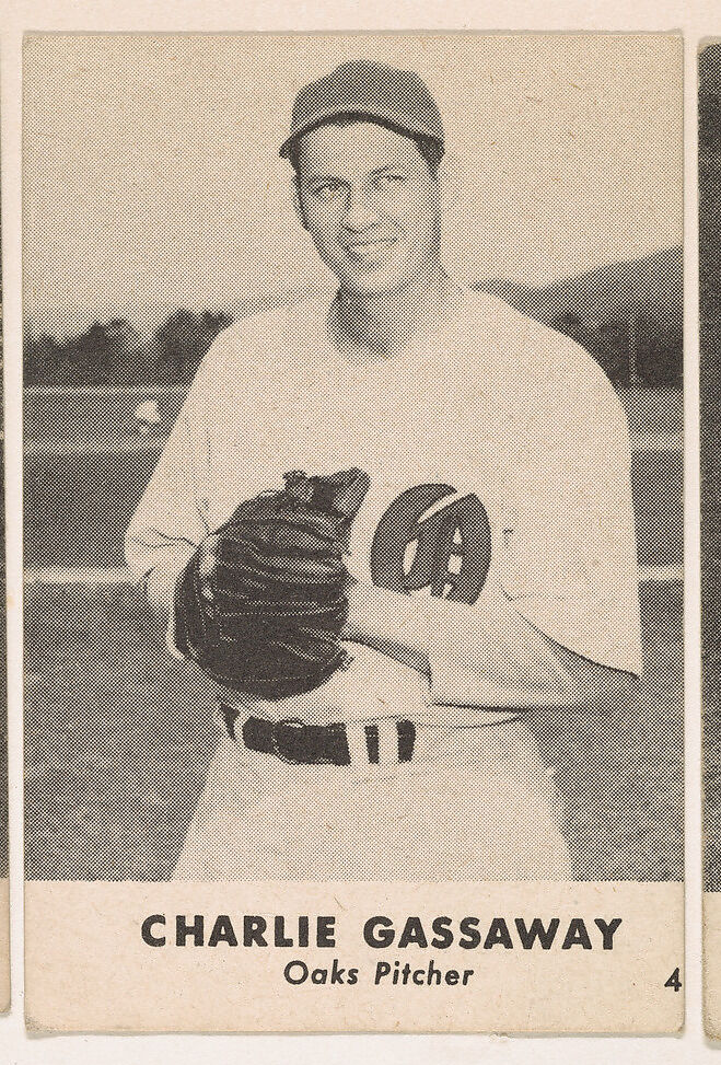 Charlie Gassaway, Oaks Pitcher, No. 4, from the Oakland Baseball Players (Oaks) series (D317), issued by Sunbeam Bread and Remar Bread, Issued by Sunbeam Bread, Commercial color lithograph 